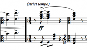 Click on this to download the score. The bar shown is my attempt to recreate a pianist trying to 'follow', catastrophically. 