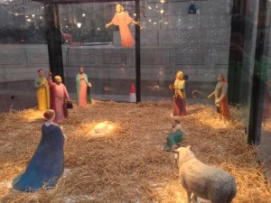 Nativity scene in Trafalgar Square, illustration to "Christmas carols for ballet class"