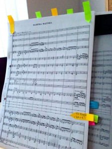 The Rimsky Korsakov score, with tabs to mark the cuts. 