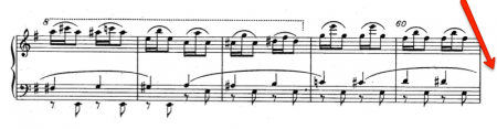 Picture of a page of the score for Tchaikovsky's Nutcracker (Sugar Plum Fairy variation, the manège section)