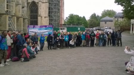 Walk to Canterbury 2016: picture of the walkers outside Canterbury Cathedral