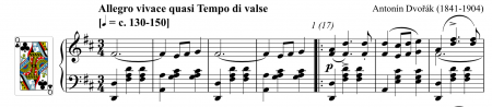 Screen grab of piano score of Prague Waltzes by Dvořák