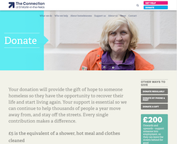 Screenshot of The Connection donate webpage