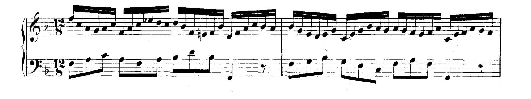 First few bars of the score of Bach prelude (book I) in F major