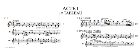 Screen grab of the thematic index from the Bayadère répétiteur score